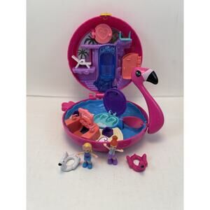 Polly Pocket Pocket World Pink Flamingo Floatie Compact 2‎ girls 2 Floaties Pool